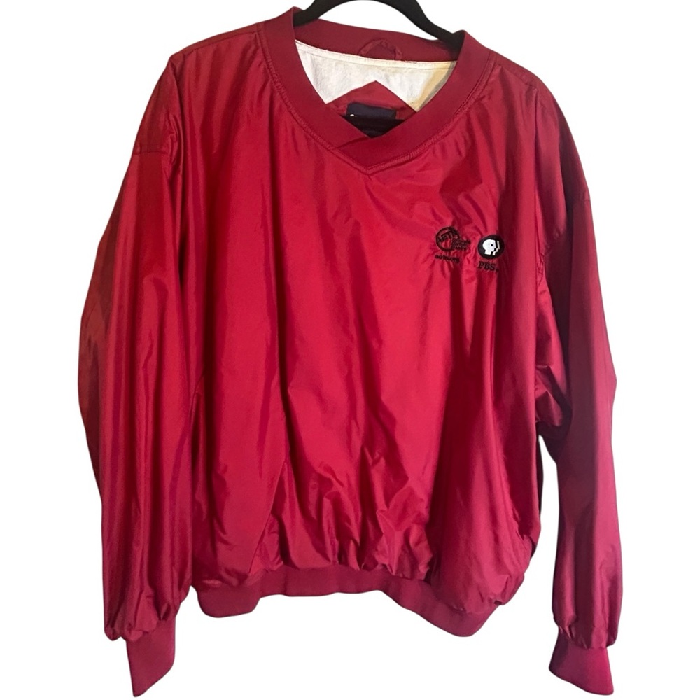 Vintage 90s Sport-Tek AETN PBS Promo Maroon Windbreaker Jacket Pullover Size 2XL
